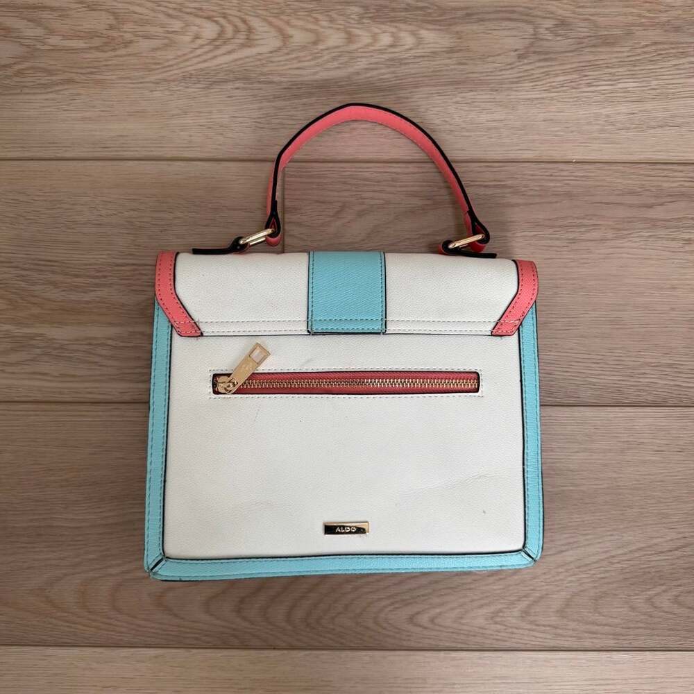 ALDO White Turquoise Coral Colorblock Top Handle Crossbody Bag